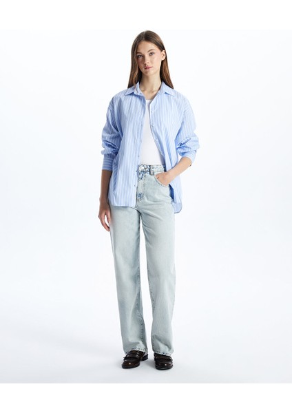Yeni Sezon Cizgili Oversize Poplin Kadin Gomlek - S5GM89Z8 fiyatları