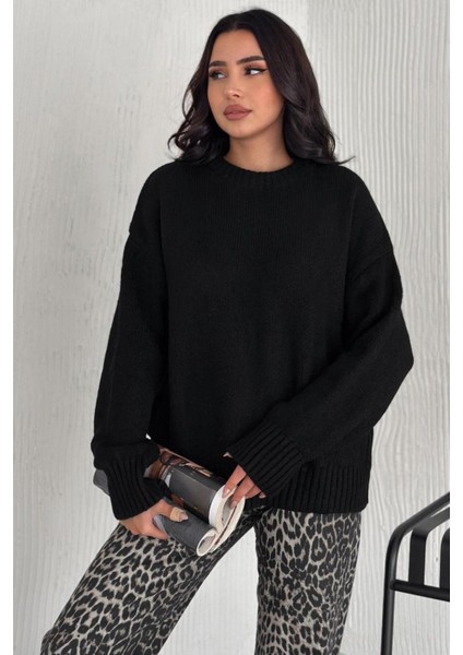 Kadın Triko Bisiklet Yaka Oversize Triko Kazak 110 modelleri
