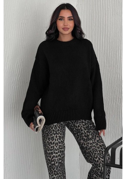 Kadın Triko Bisiklet Yaka Oversize Triko Kazak 110 fırsatları