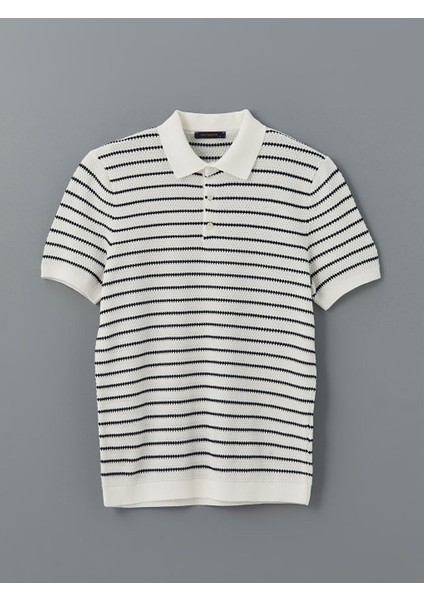 Yeni Sezon Polo Yaka Kisa Kollu Cizgili Erkek Triko Kazak - S54336Z8