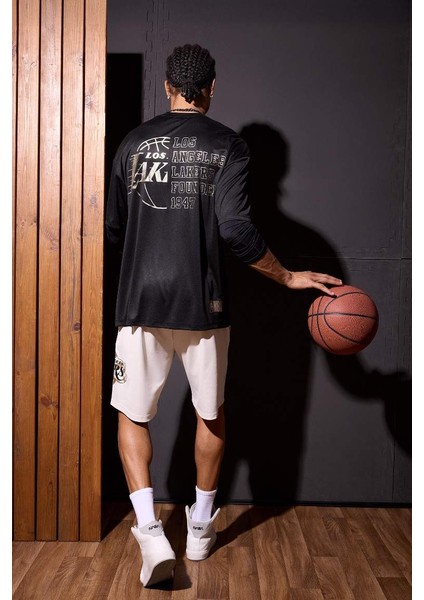 Yeni Sezon Defactofit Nba Los Angeles Lakers Boxy Fit Bisiklet Yaka Sırt Baskılı Kısa Kollu Tişört modelleri