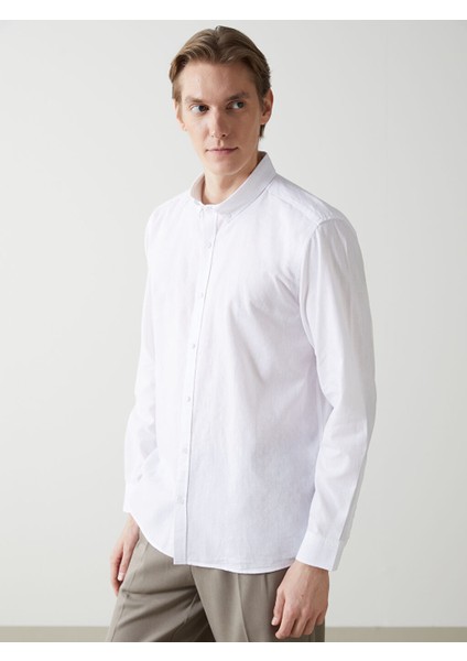 Yeni Sezon Slim Fit Uzun Kollu Keten Karisimli Erkek Gomlek - S55710Z8
