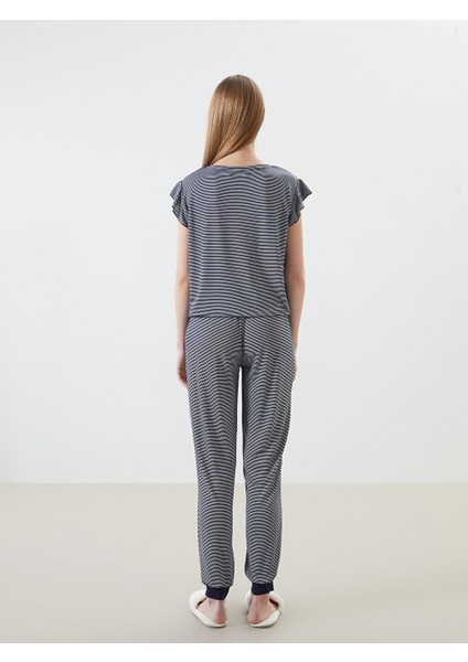 Yeni Sezon Bisiklet Yaka Cizgili Kadin Pijama Takimi - S56966Z8 fırsatları