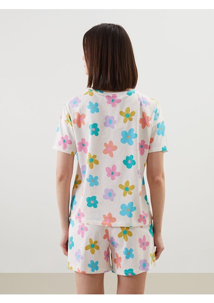 Yeni Sezon Bisiklet Yaka Cicekli Kadin Sortlu Pijama Takimi - S5CE39Z8