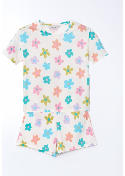 Yeni Sezon Bisiklet Yaka Cicekli Kadin Sortlu Pijama Takimi - S5CE39Z8