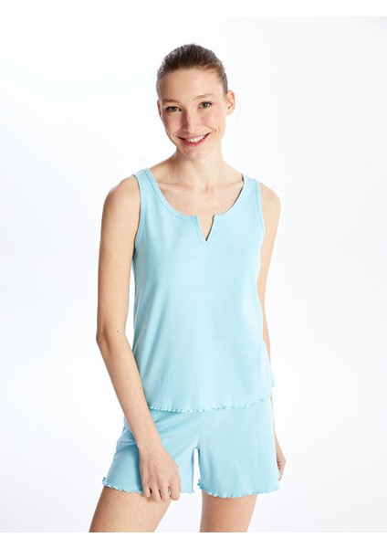 Yeni Sezon Kadin Kacik Yaka Duz Sortlu Pijama Takim - S4ET94Z8