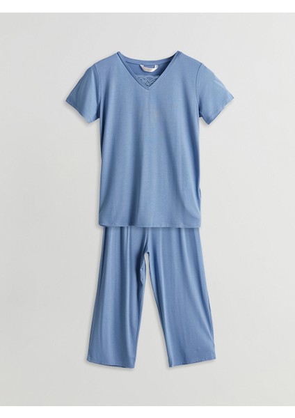 Yeni Sezon V Yaka Kadin Kaprili Pijama Takimi - S5CP55Z8 indirimleri