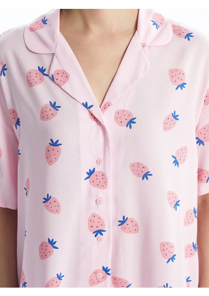 Yeni Sezon Gomlek Yaka Desenli Kadin Sortlu Pijama Takimi - S5CE42Z8