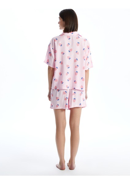 Yeni Sezon Gomlek Yaka Desenli Kadin Sortlu Pijama Takimi - S5CE42Z8