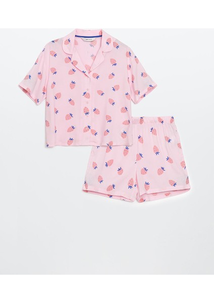 Yeni Sezon Gomlek Yaka Desenli Kadin Sortlu Pijama Takimi - S5CE42Z8