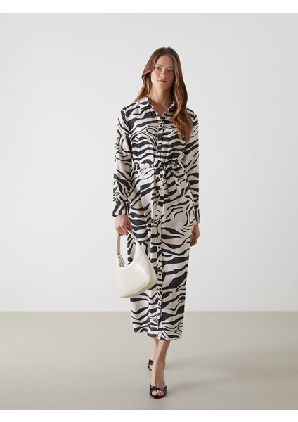Yeni Sezon Zebra Desenli Kadin Gomlek Elbise - S5JT07Z8