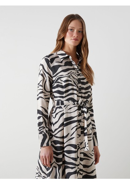 Yeni Sezon Zebra Desenli Kadin Gomlek Elbise - S5JT07Z8