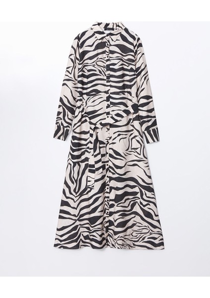 Yeni Sezon Zebra Desenli Kadin Gomlek Elbise - S5JT07Z8