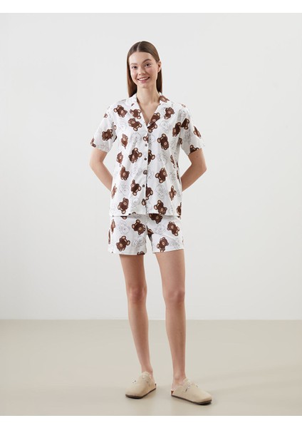 Yeni Sezon Gomlek Yaka Baskili Kadin Sortlu Pijama Takimi - S57750Z8