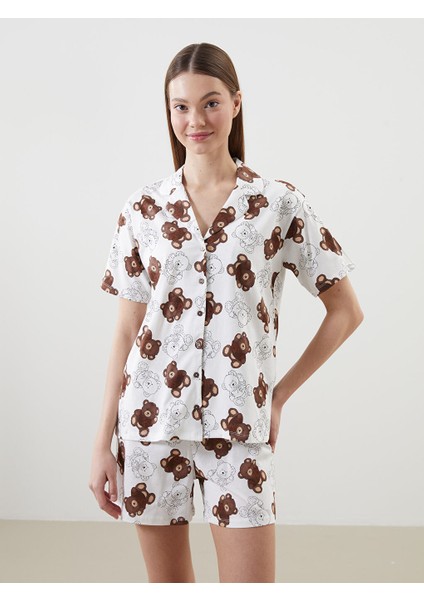 Yeni Sezon Gomlek Yaka Baskili Kadin Sortlu Pijama Takimi - S57750Z8