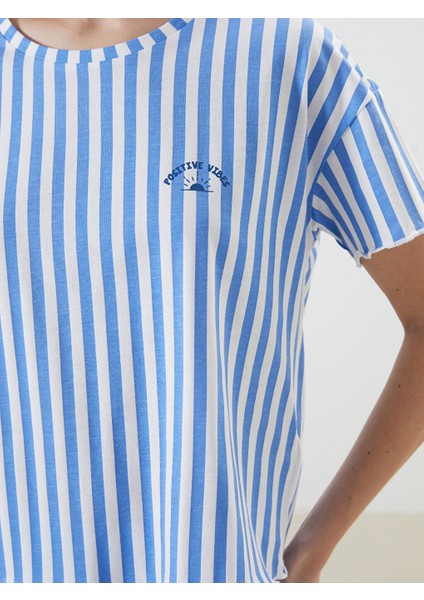 Yeni Sezon Bisiklet Yaka Cizgili Kadin Sortlu Pijama Takimi - S58077Z8