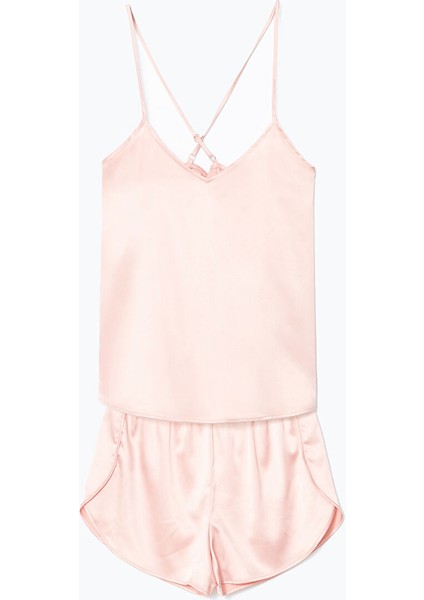 Yeni Sezon V Yaka Saten Kadin Sortlu Pijama Takimi - S5CP82Z8