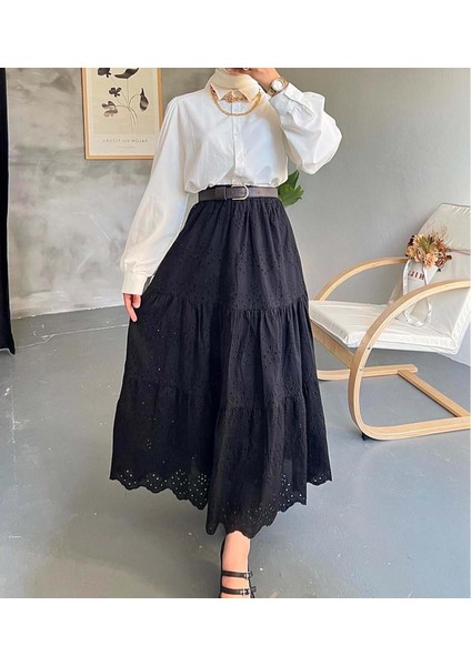 25Y1395 Etek Fisto Kumaş Inci Detay - Afra - 25Y1395 - Siyah - 42
