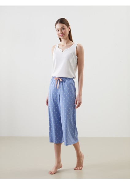 Yeni Sezon Beli Lastikli Desenli Kadin Kapri Pijama Alti - S5CQ67Z8