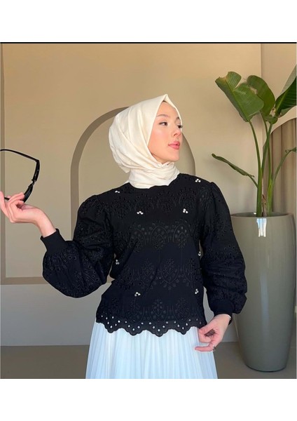 25Y5002 Bluz Fisto Kumaş Taşlı - Afra - 25Y5002 - Siyah - 42