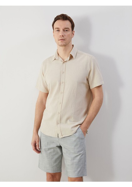 Yeni Sezon Regular Fit Kisa Kollu Keten Karisimli Erkek Gomlek - S5JQ92Z8