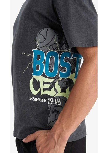 Yeni Sezon Defactofit Nba Boston Celtics Oversize Geniş Kalıp Bisiklet Yaka Kısa Kollu Tişört indirimleri