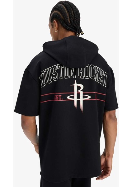Yeni Sezon Defactofit Nba Houston Rockets Oversize Geniş Kalıp Kapüşonlu Sırt Baskılı Kısa Kollu Tişört