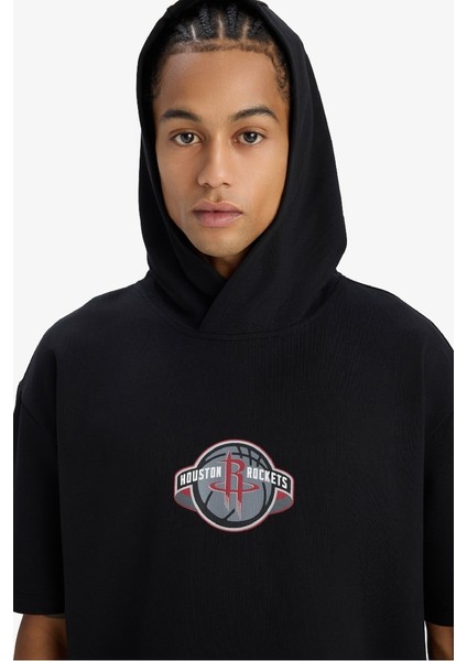 Yeni Sezon Defactofit Nba Houston Rockets Oversize Geniş Kalıp Kapüşonlu Sırt Baskılı Kısa Kollu Tişört fırsatları