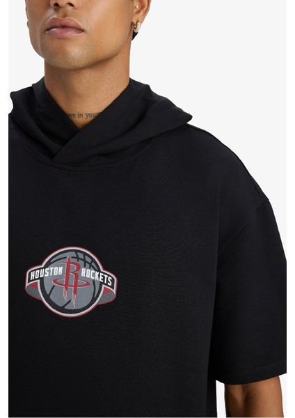 Yeni Sezon Defactofit Nba Houston Rockets Oversize Geniş Kalıp Kapüşonlu Sırt Baskılı Kısa Kollu Tişört indirimleri