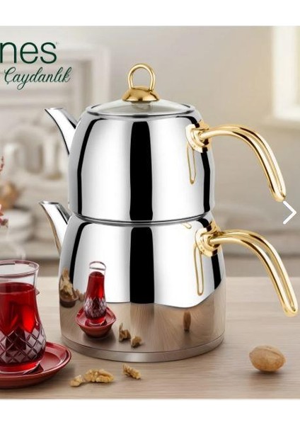 Yıldız Aileboy Çelik Çaydanlık (Altın Kulp)