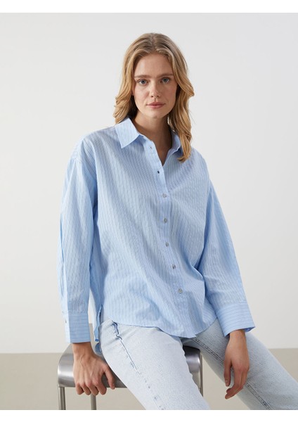 Yeni Sezon Cizgili Oversize Kadin Gomlek - S5I333Z8