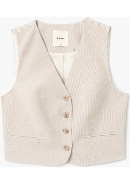 Yeni Sezon V Yaka Düğmeli Çizgili Blazer Yelek fırsatları