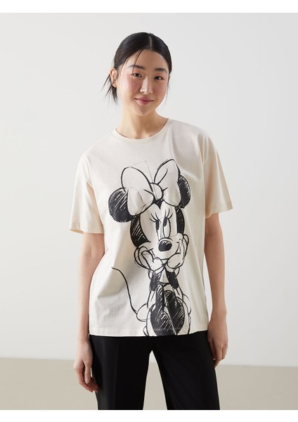 Yeni Sezon Bisiklet Yaka Minnie Mouse Baskili Kadin Tisort - S5GV46Z8