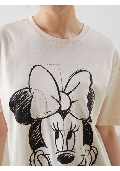 Yeni Sezon Bisiklet Yaka Minnie Mouse Baskili Kadin Tisort - S5GV46Z8 modelleri