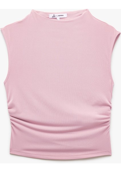 Yeni Sezon Drapeli Dik Yaka Kolsuz Crop Slim Fit Üst fırsatları