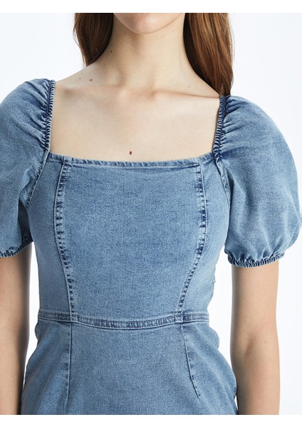 Yeni Sezon Kare Yaka Balon Kollu Kadin Jean Elbise - S53118Z8 modelleri