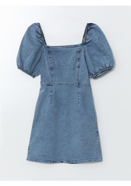 Yeni Sezon Kare Yaka Balon Kollu Kadin Jean Elbise - S53118Z8 indirimleri