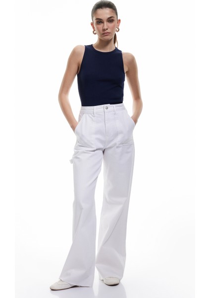 Yeni Sezon Kesik Paça Pamuklu Regular Fit Denim Pantolon - Wide Leg Jeans