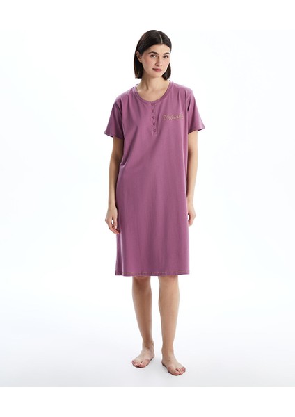 Yeni Sezon Bisiklet Yaka Nakisli Kadin Gecelik - S53343Z8