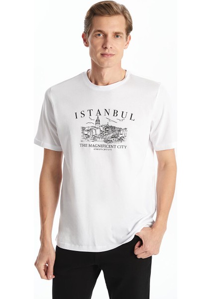 Yeni Sezon Bisiklet Yaka Kisa Kollu Istanbul Baskili Penye Erkek Tisort - S5AC82Z8