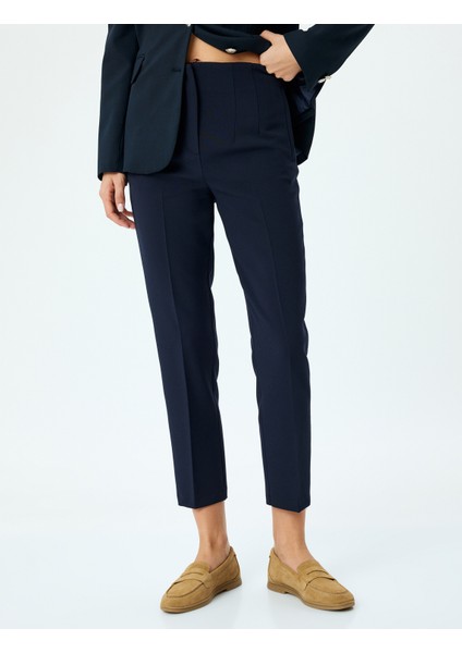 Yeni Sezon Slim Fit Cepli Yüksek Bel Cigarette Kumaş Pantolon