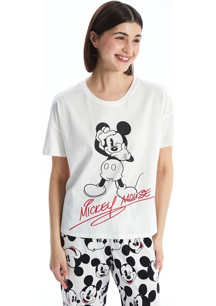 Yeni Sezon Bisiklet Yaka Mickey Mouse Baskili Kadin Pijama Takimi - S5CE65Z8 fiyatları