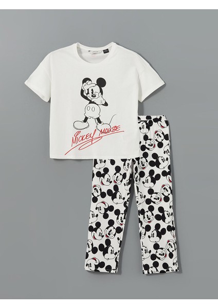 Yeni Sezon Bisiklet Yaka Mickey Mouse Baskili Kadin Pijama Takimi - S5CE65Z8 indirimleri