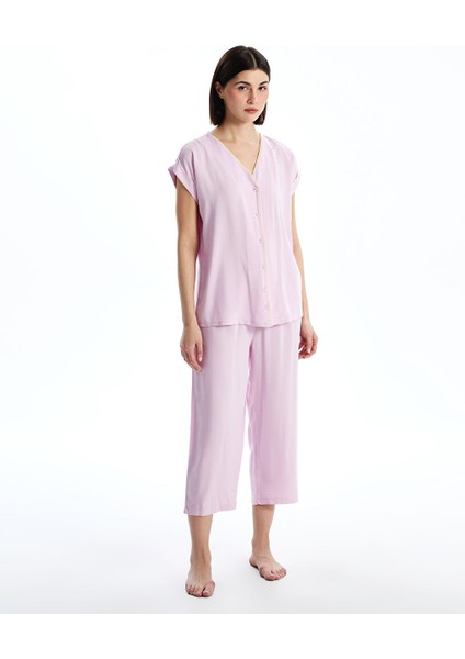Yeni Sezon V Yaka Kadin Kaprili Pijama Takimi - S5DA96Z8