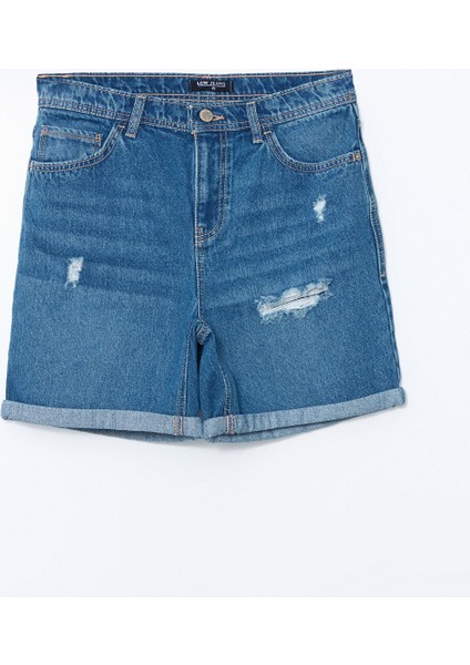 Yeni Sezon Boyfriend Fit Yirtik Detayli Kadin Jean Sort - S5DN12Z8