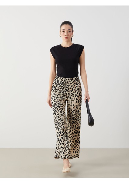 Yeni Sezon Beli Lastikli Leopar Desenli Kadin Pantolon - S5AH04Z8