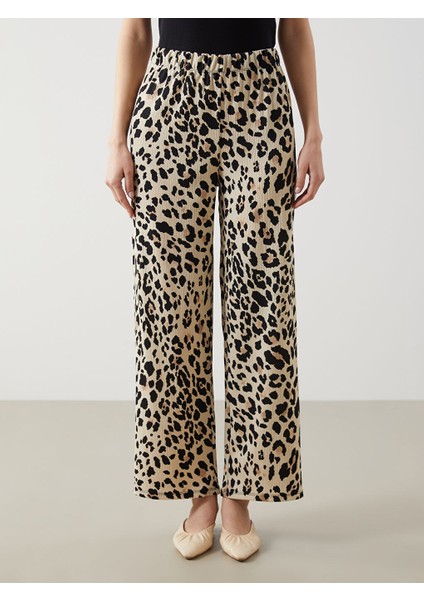 Yeni Sezon Beli Lastikli Leopar Desenli Kadin Pantolon - S5AH04Z8 fiyatları