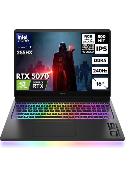 Omen Max 16-AH0021NT Ultra 7-255HX 64-Gbddr5 2 Tbssd RTX5070 (8gb-Gddr7) 16" 240Hz 2k Wqxga Windows 11 Home Gaming Notebook B92QXEAHMF48