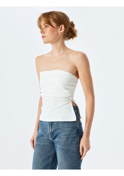 Yeni Sezon Krep Scuba Kumaş Drape Detaylı Asimetrik Straplez Üst
