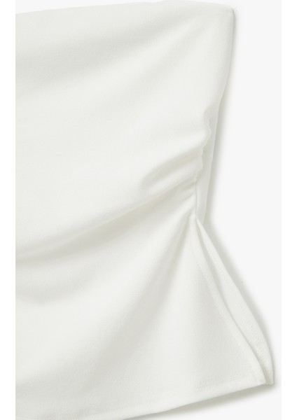 Yeni Sezon Krep Scuba Kumaş Drape Detaylı Asimetrik Straplez Üst